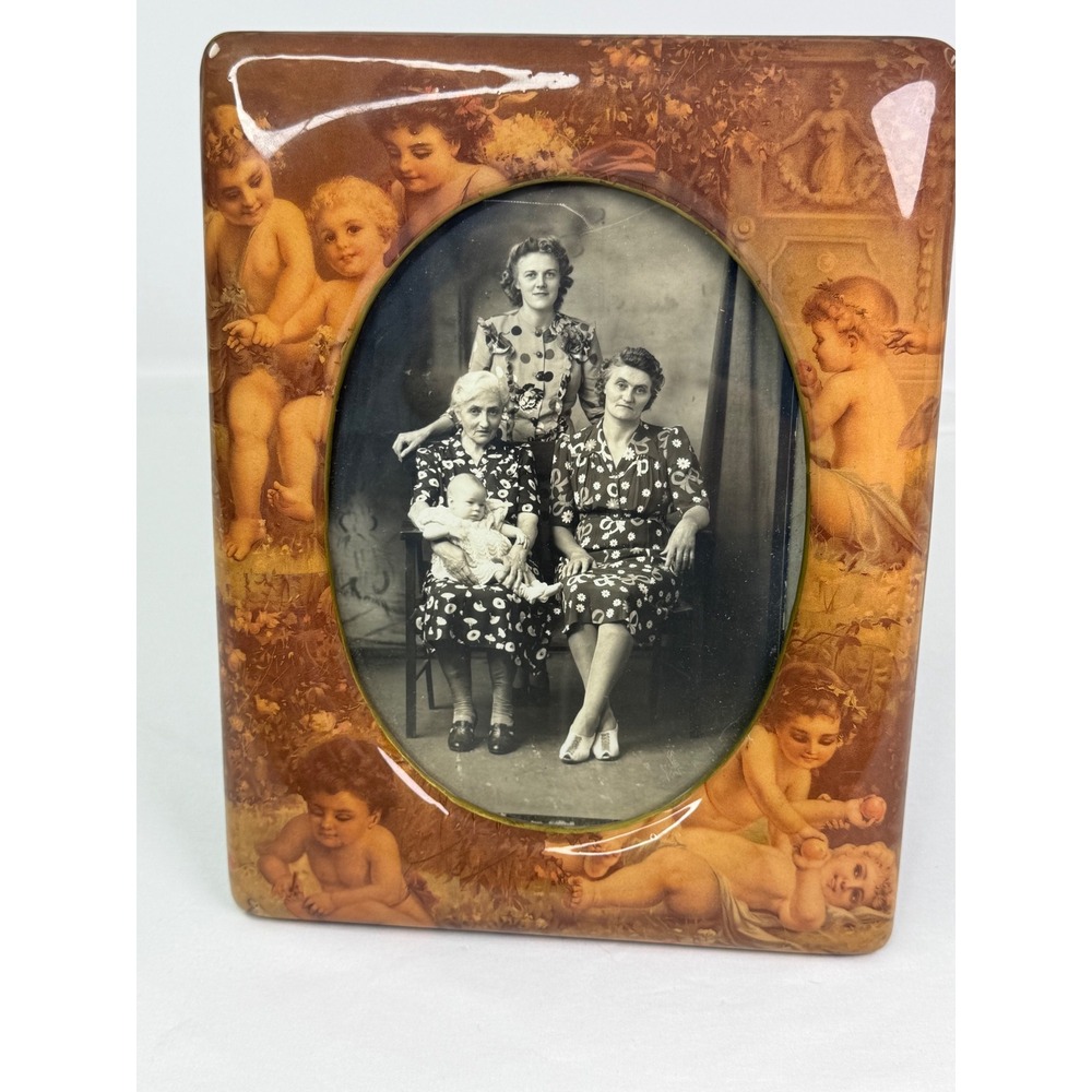 Vintage Style Cherub Angel Picture Frame Gold Sepia Renaissance Motif 9x7.5